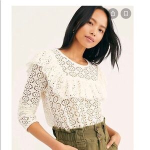 Free Please Beach Women’s Top White Size XS Feel The Love Crochet Blouse